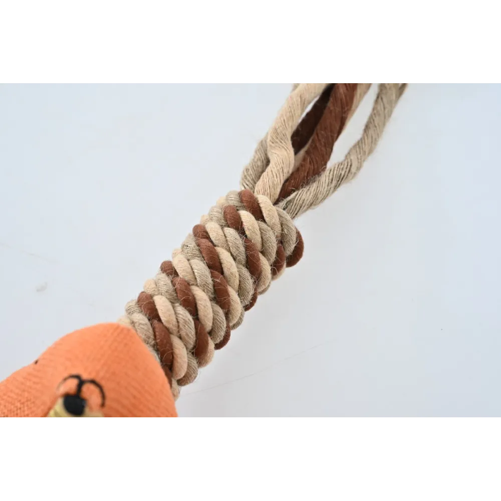 ZABAWKA DLA PSA sznur gumowy gryzak pluszowy lis szarpak z piszczałką 37cm