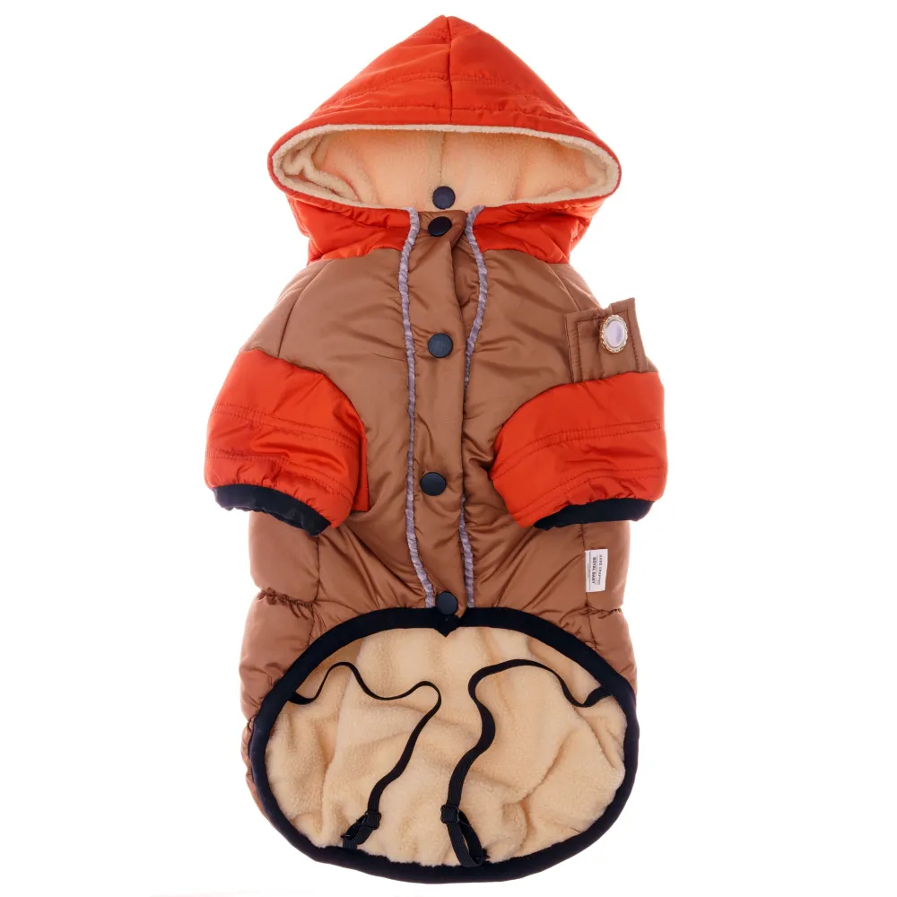 KURTKA DLA PSA ciepła kamizelka ubranko na zimę pomarańczowy kaptur S COCO