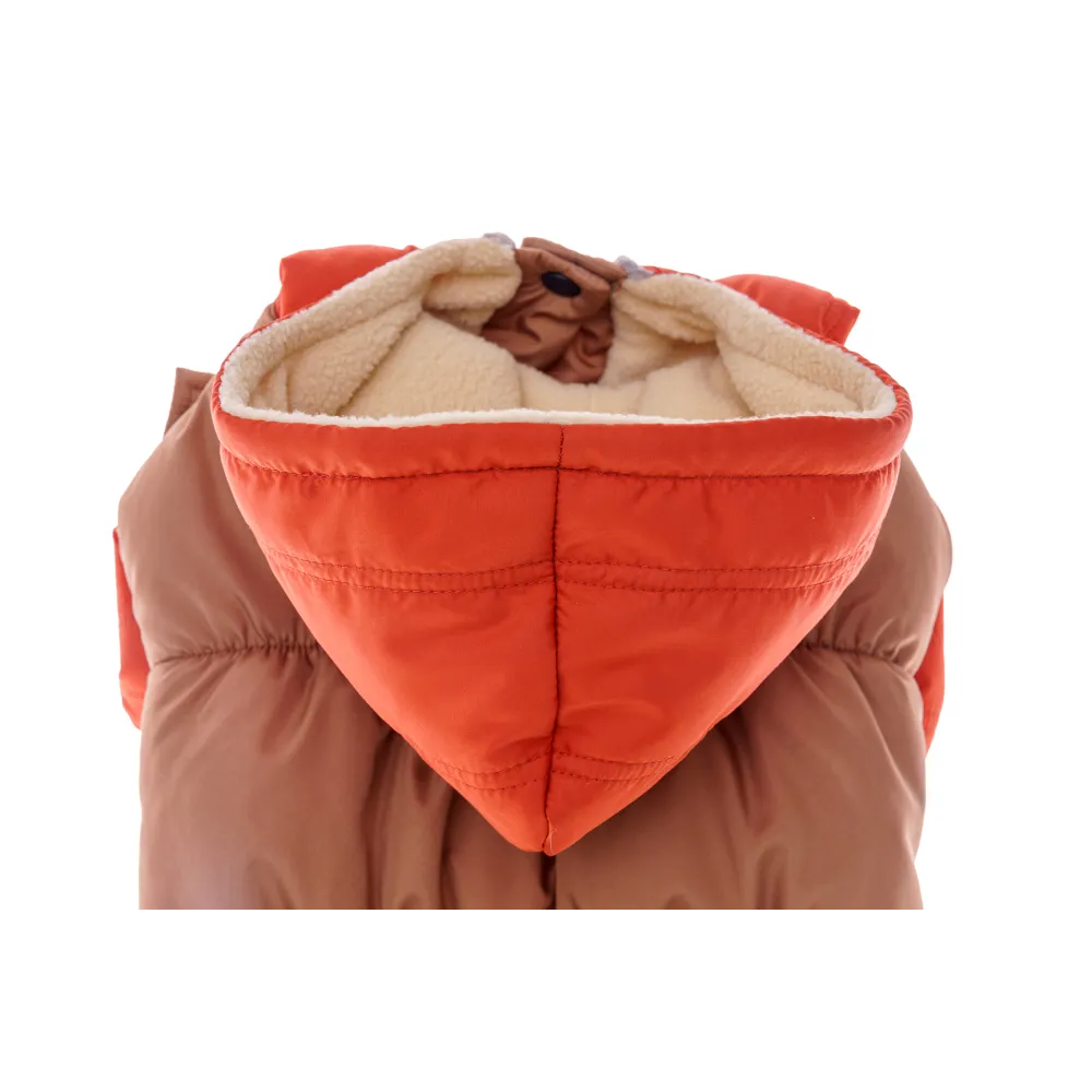 KURTKA DLA PSA ciepła kamizelka ubranko na zimę pomarańczowy kaptur L COCO