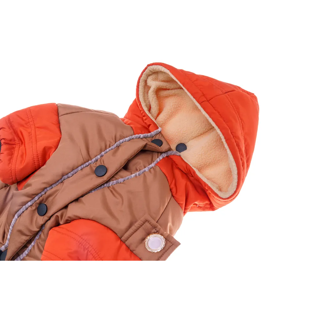 KURTKA DLA PSA ciepła kamizelka ubranko na zimę pomarańczowy kaptur M COCO