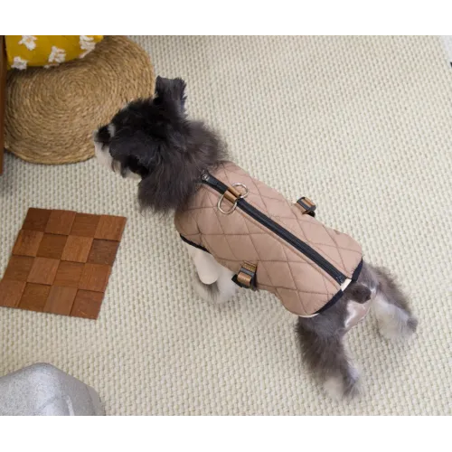 KURTKA DLA PSA ciepła miękka pikowana kamizelka z golfem brązowa S TIFI