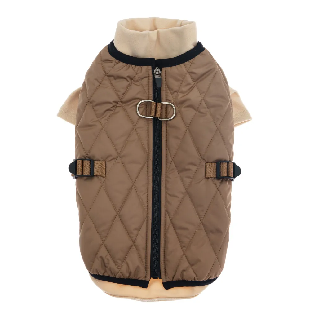 KURTKA DLA PSA ciepła miękka pikowana kamizelka z golfem brązowa S TIFI