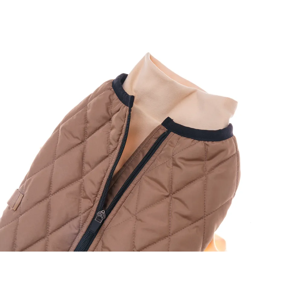 KURTKA DLA PSA ciepła miękka pikowana kamizelka z golfem brązowa M TIFI