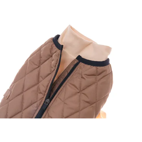 KURTKA DLA PSA ciepła miękka pikowana kamizelka z golfem brązowa M TIFI