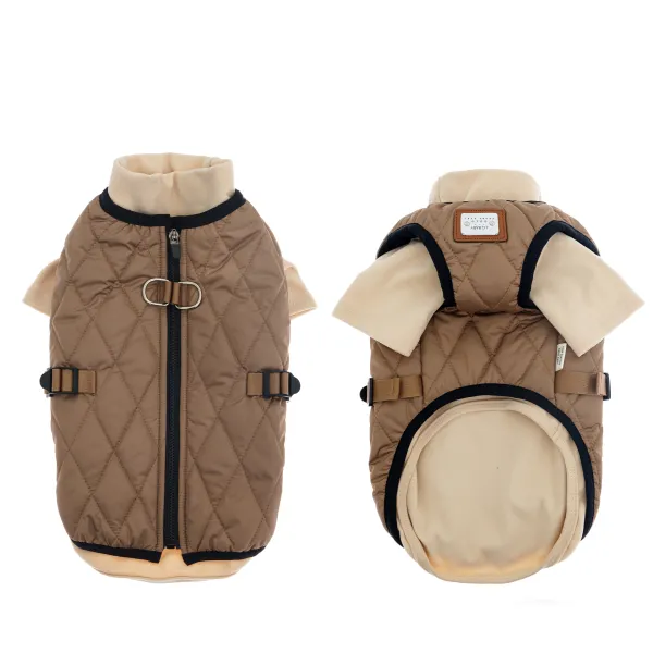 KURTKA DLA PSA ciepła miękka pikowana kamizelka z golfem brązowa L TIFI