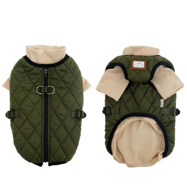 KURTKA DLA PSA ciepła miękka pikowana kamizelka z golfem zielona S TIFI