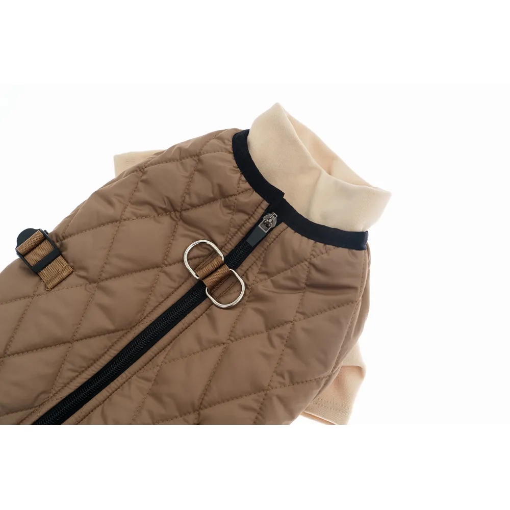 KURTKA DLA PSA ciepła miękka pikowana kamizelka z golfem brązowa M TIFI