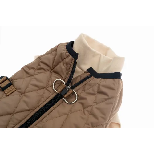 KURTKA DLA PSA ciepła miękka pikowana kamizelka z golfem brązowa M TIFI