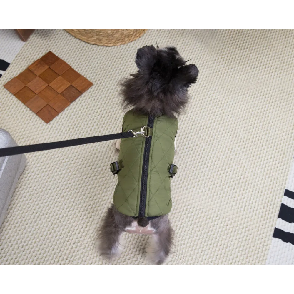 KURTKA DLA PSA ciepła miękka pikowana kamizelka z golfem zielona S TIFI