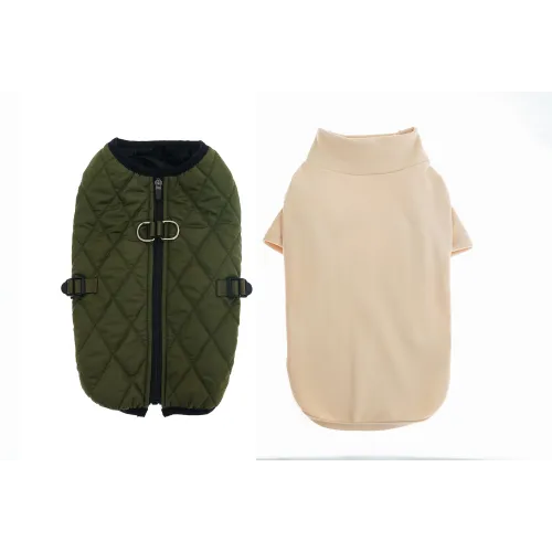 KURTKA DLA PSA ciepła miękka pikowana kamizelka z golfem zielona S TIFI