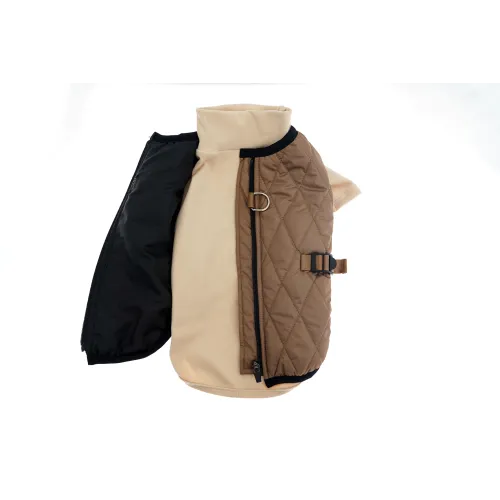 KURTKA DLA PSA ciepła miękka pikowana kamizelka z golfem brązowa M TIFI