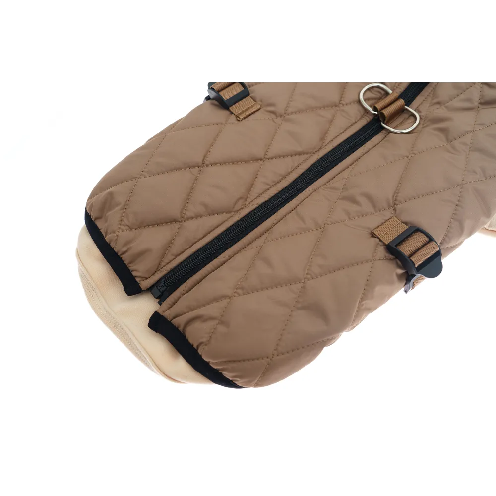 KURTKA DLA PSA ciepła miękka pikowana kamizelka z golfem brązowa L TIFI