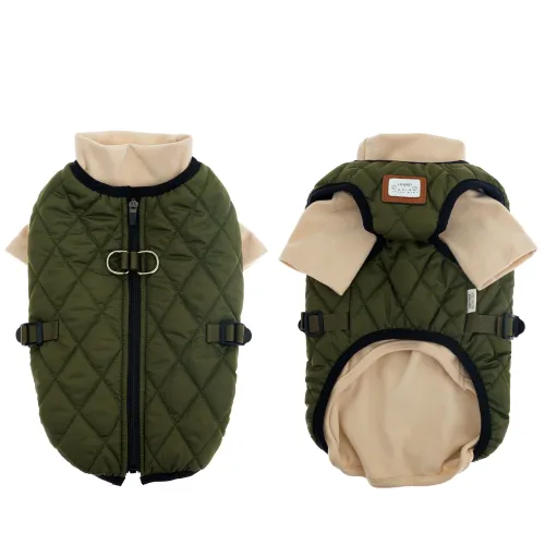 KURTKA DLA PSA ciepła miękka pikowana kamizelka z golfem zielona L TIFI