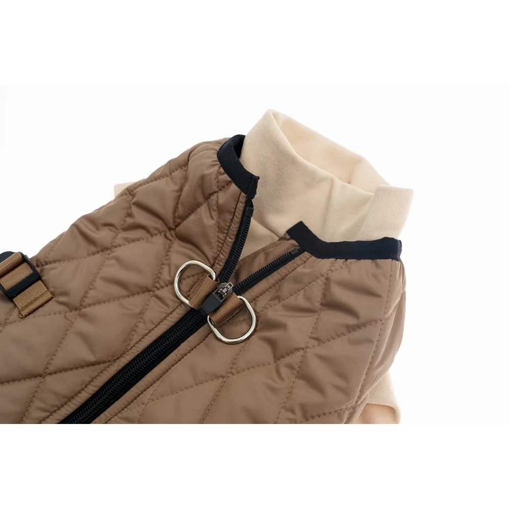 KURTKA DLA PSA ciepła miękka pikowana kamizelka z golfem brązowa L TIFI