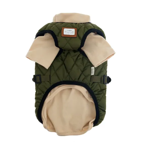 KURTKA DLA PSA ciepła miękka pikowana kamizelka z golfem zielona L TIFI