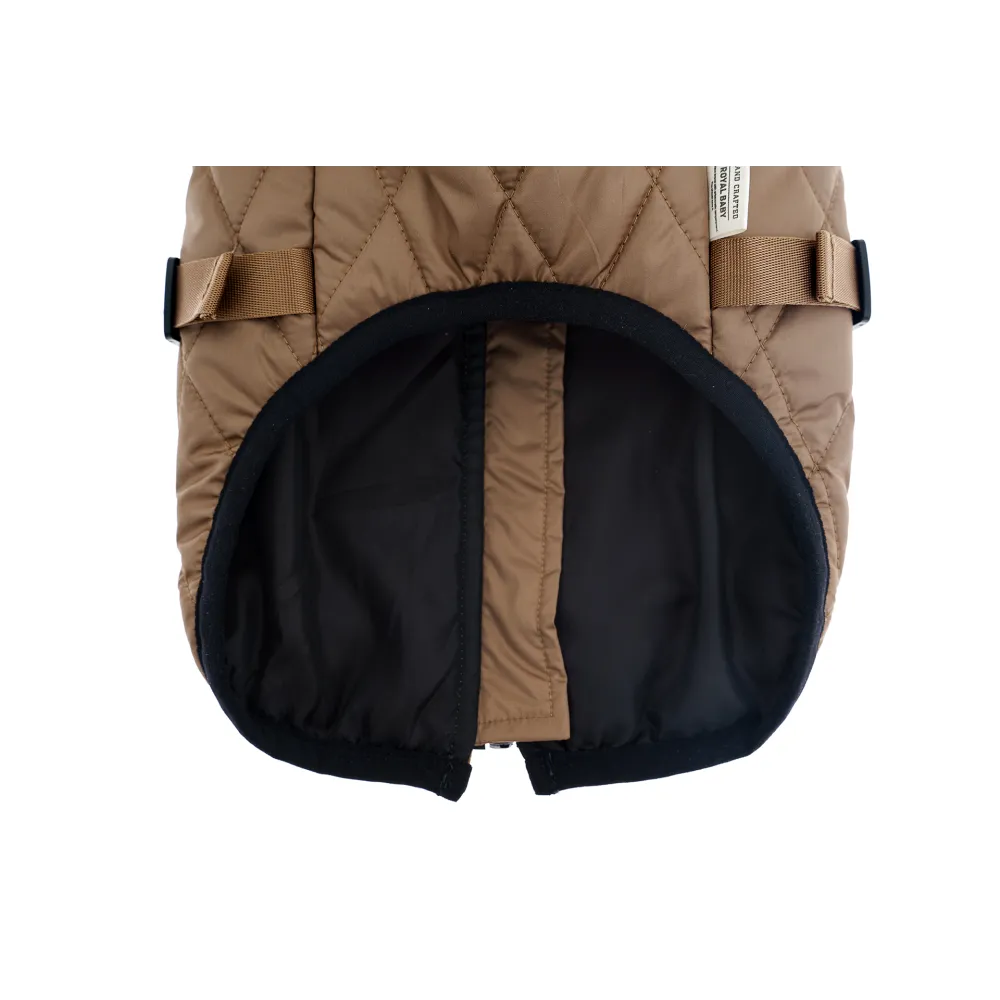 KURTKA DLA PSA ciepła miękka pikowana kamizelka z golfem brązowa L TIFI