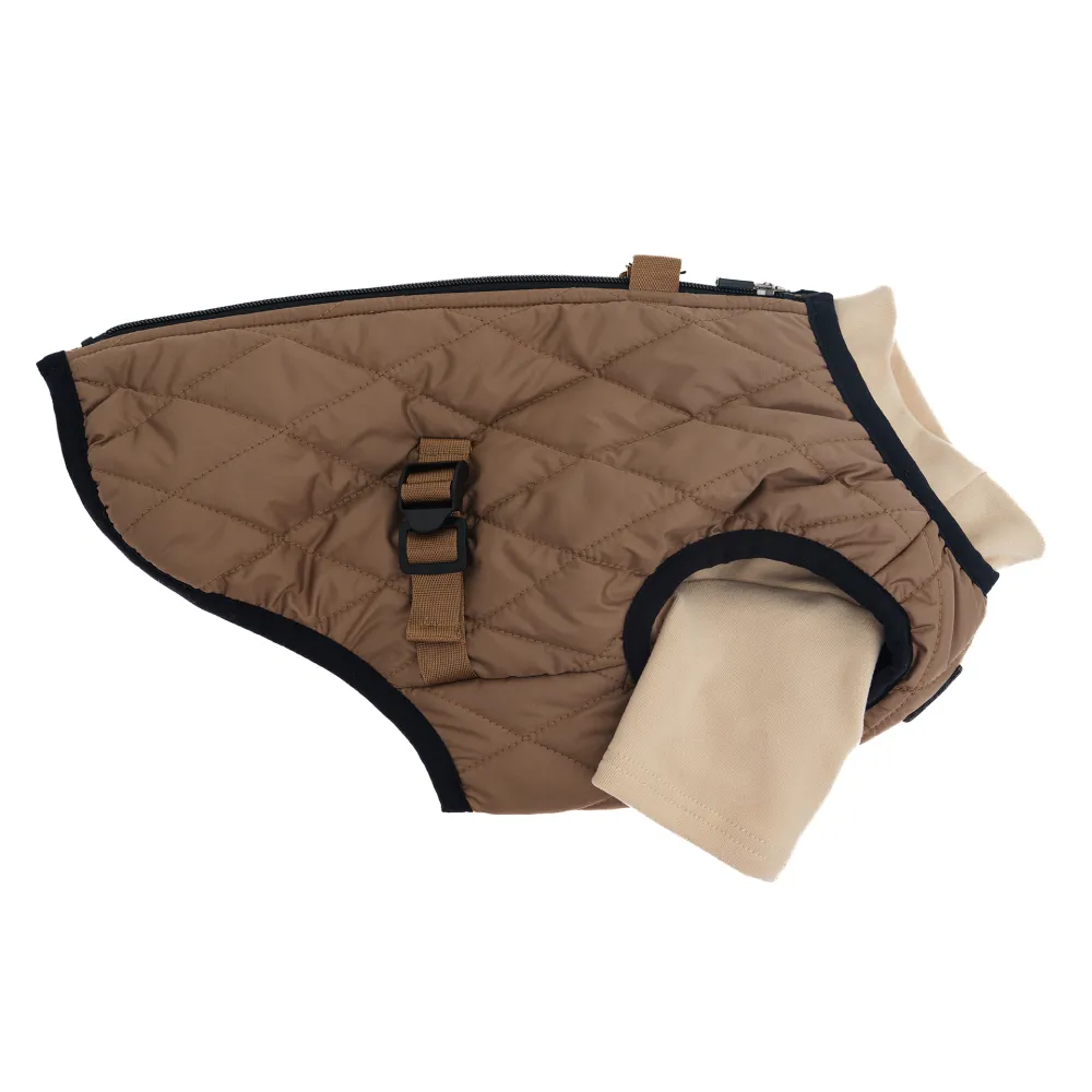 KURTKA DLA PSA ciepła miękka pikowana kamizelka z golfem brązowa L TIFI