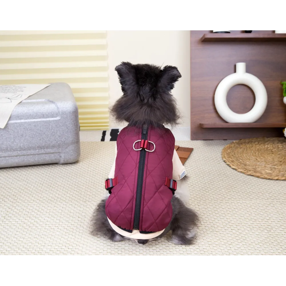 KURTKA DLA PSA ciepła miękka pikowana kamizelka z golfem bordowa S TIFI