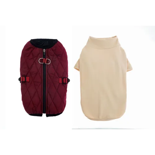 KURTKA DLA PSA ciepła miękka pikowana kamizelka z golfem bordowa S TIFI