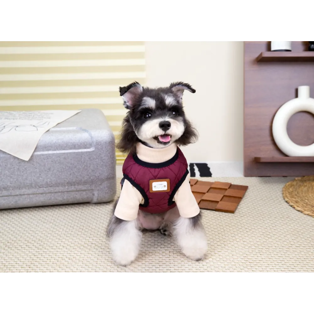 KURTKA DLA PSA ciepła miękka pikowana kamizelka z golfem bordowa L TIFI