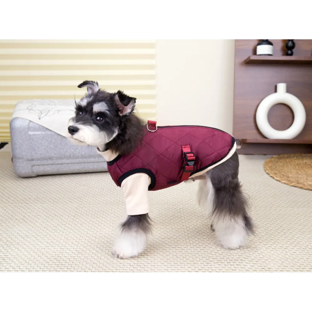 KURTKA DLA PSA ciepła miękka pikowana kamizelka z golfem bordowa L TIFI