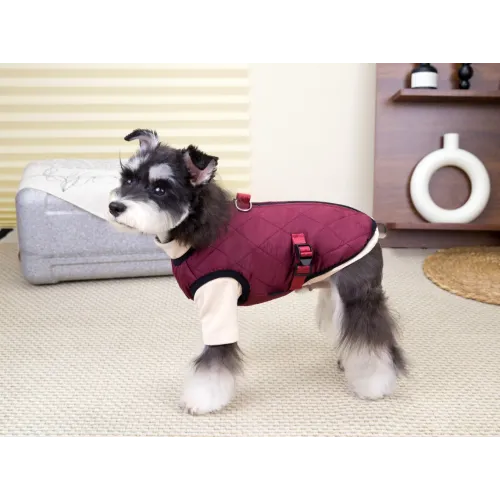 KURTKA DLA PSA ciepła miękka pikowana kamizelka z golfem bordowa L TIFI