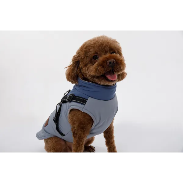 KURTKA DLA PSA ciepła wodoodporna kamizelka z szelkami niebieski M ROXI 2
