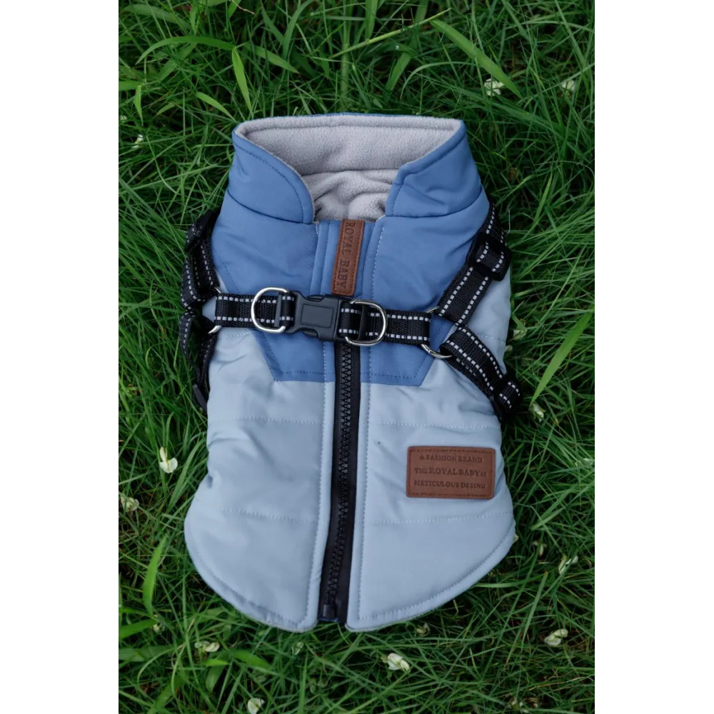 KURTKA DLA PSA ciepła wodoodporna kamizelka z szelkami niebieski M ROXI