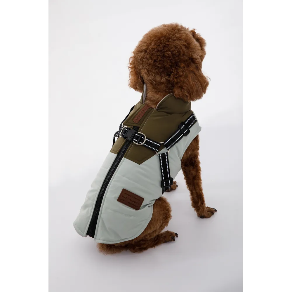 KURTKA DLA PSA ciepła wodoodporna kamizelka z szelkami zielony S ROXI