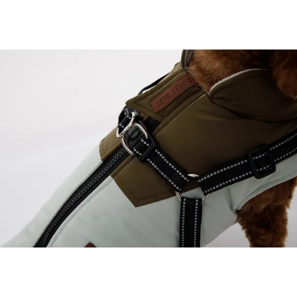 KURTKA DLA PSA ciepła wodoodporna kamizelka z szelkami zielony M ROXI 2