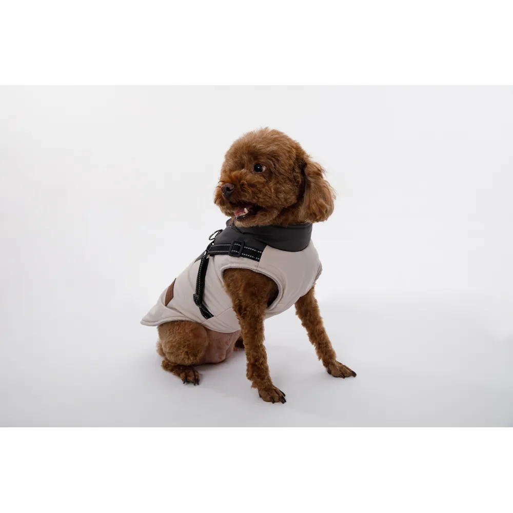 KURTKA DLA PSA ciepła wodoodporna kamizelka z szelkami szary S ROXI