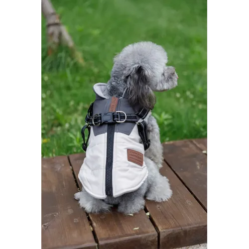 KURTKA DLA PSA ciepła wodoodporna kamizelka z szelkami szary S ROXI