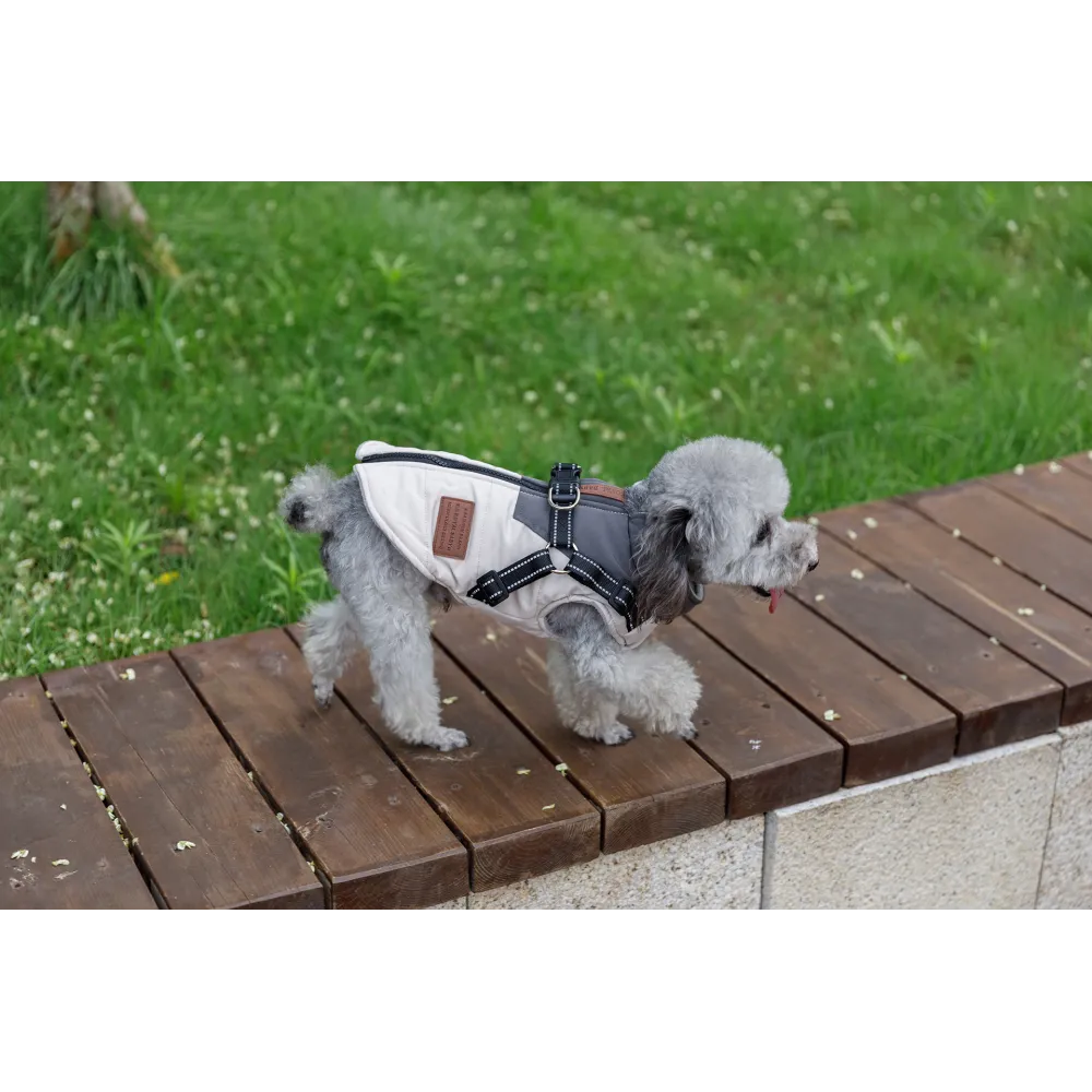 KURTKA DLA PSA ciepła wodoodporna kamizelka z szelkami szary S ROXI