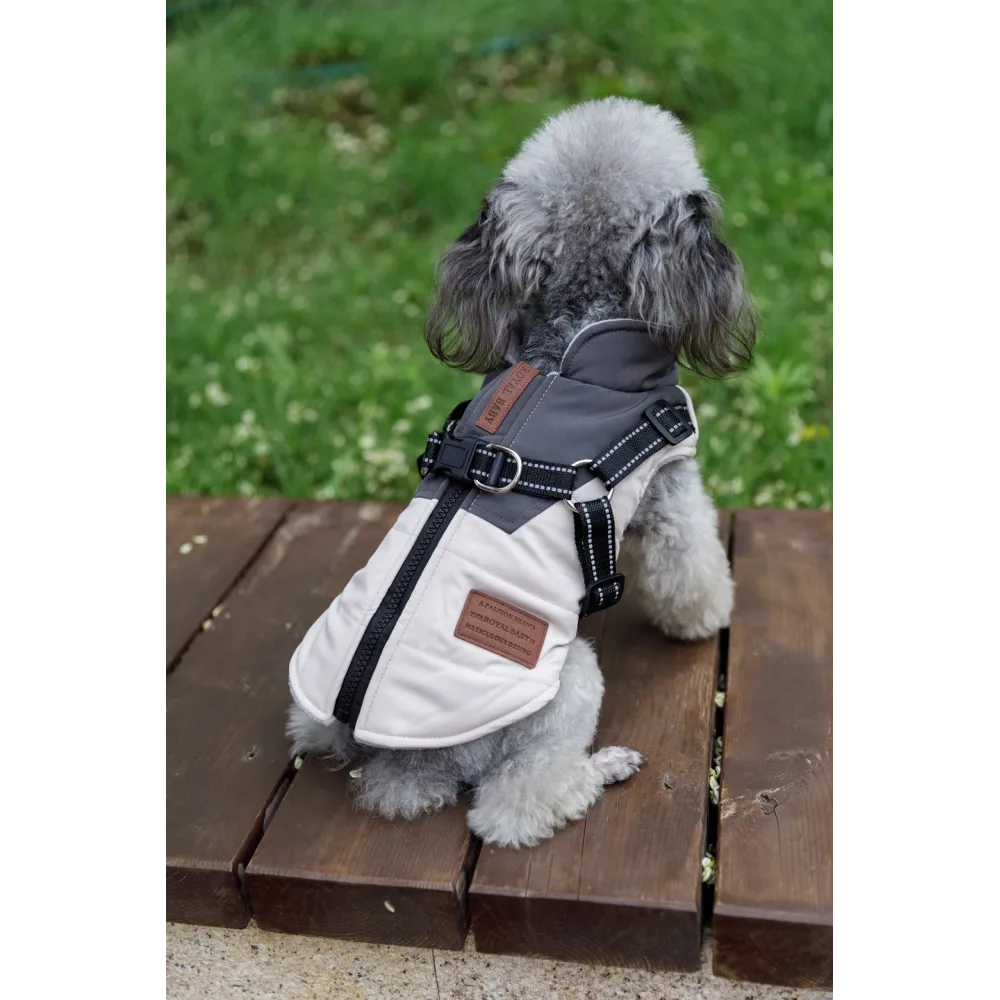KURTKA DLA PSA ciepła wodoodporna kamizelka z szelkami szary L ROXI