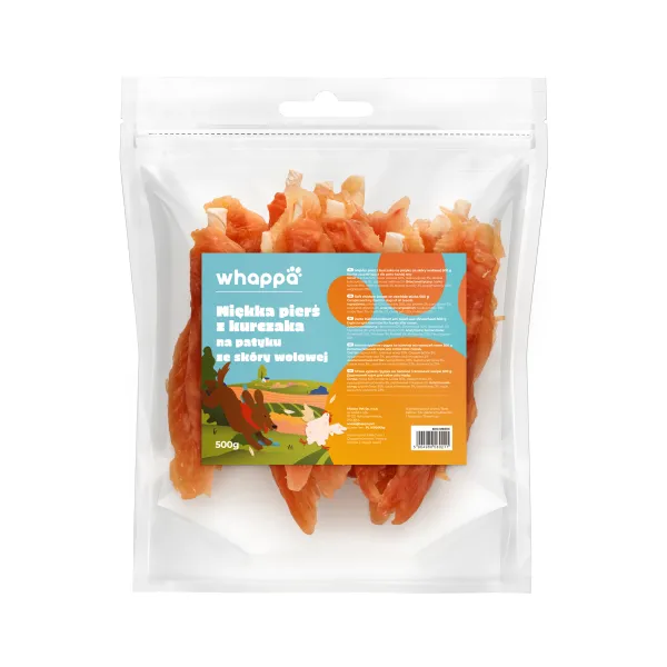 Przysmak dla psa Whappa Miękka pierś z kurczaka na patyku ze skóry wołowej