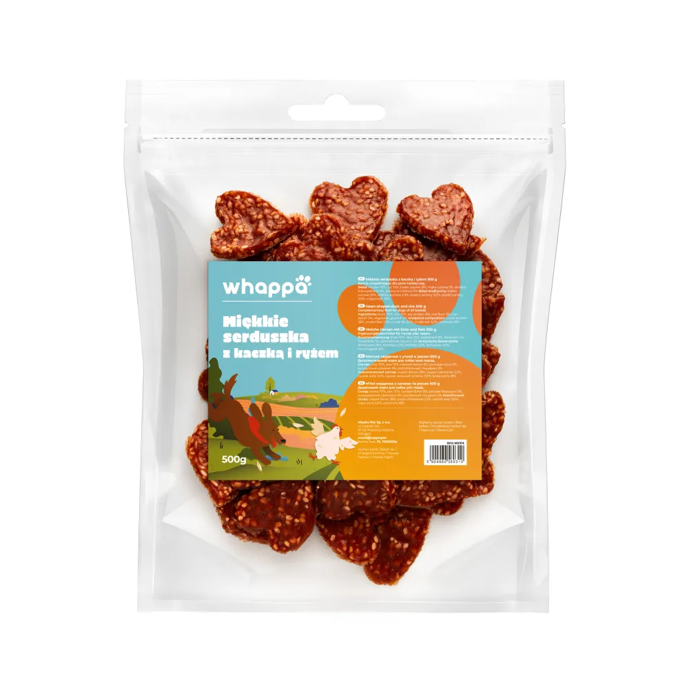 Przysmak dla psa Whappa 500g Serduszka z kaczką i ryżem