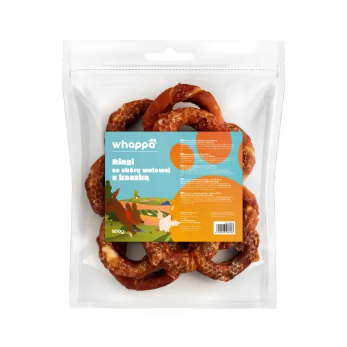 Przysmak dla psa Whappa 500g Ring ze skóry wołowej z kaczką 10cm