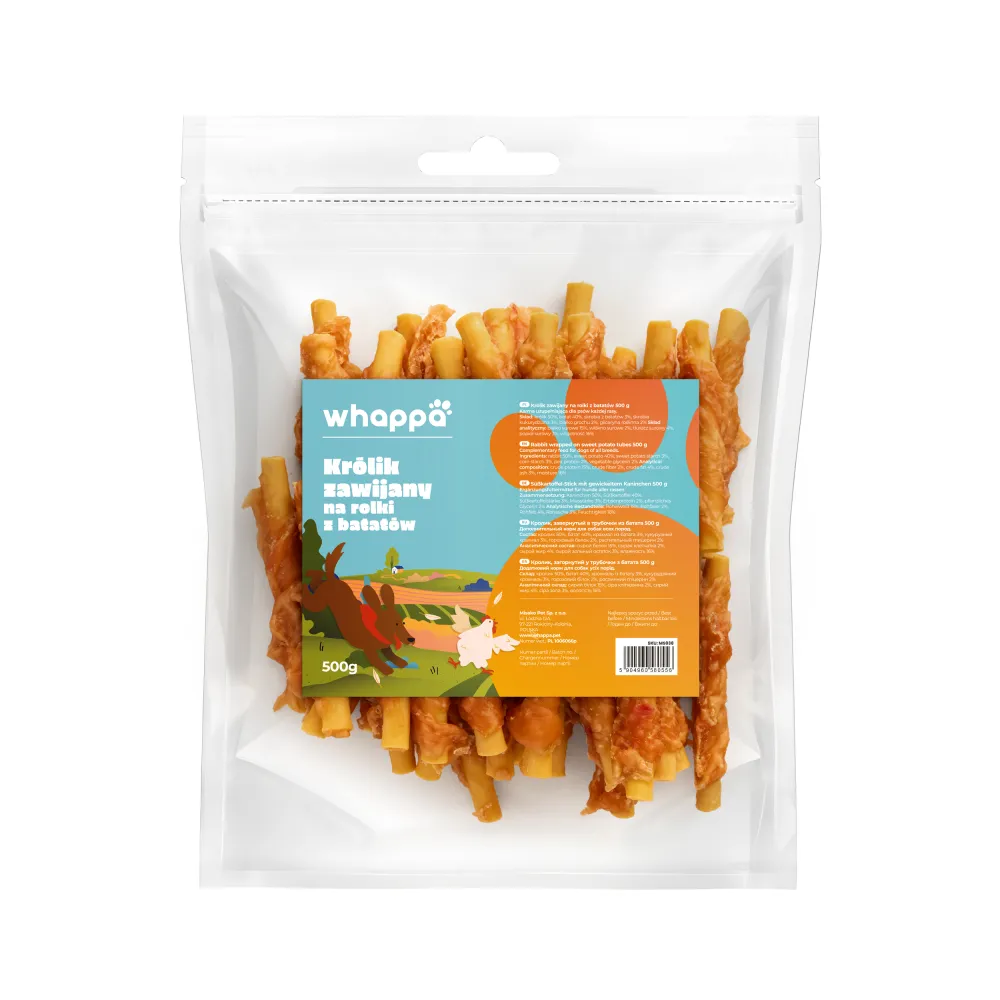 Przysmak dla psa Whappa 500g Rurki z batatów owinięte królikiem